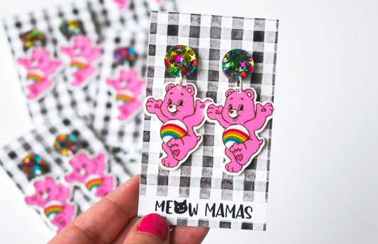 Rainbow bear dangle earrings