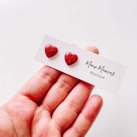 12mm red glitter heart studs