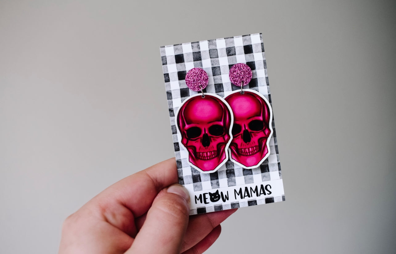 Pink skull dangles