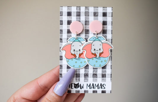 Baby circus elephant dangle earrings