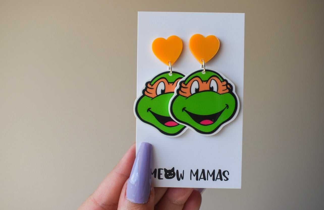 Orange turtle dangle earrings