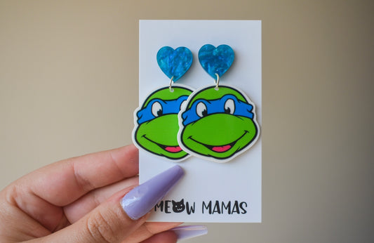 Blue turtle dangle earrings