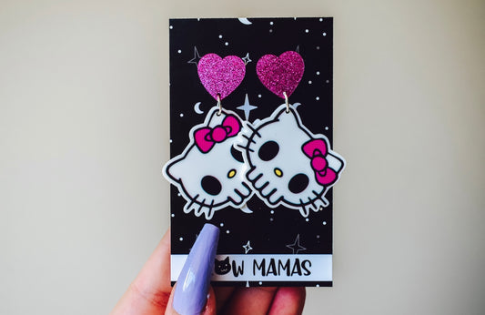 Skull kitty dangle earrings