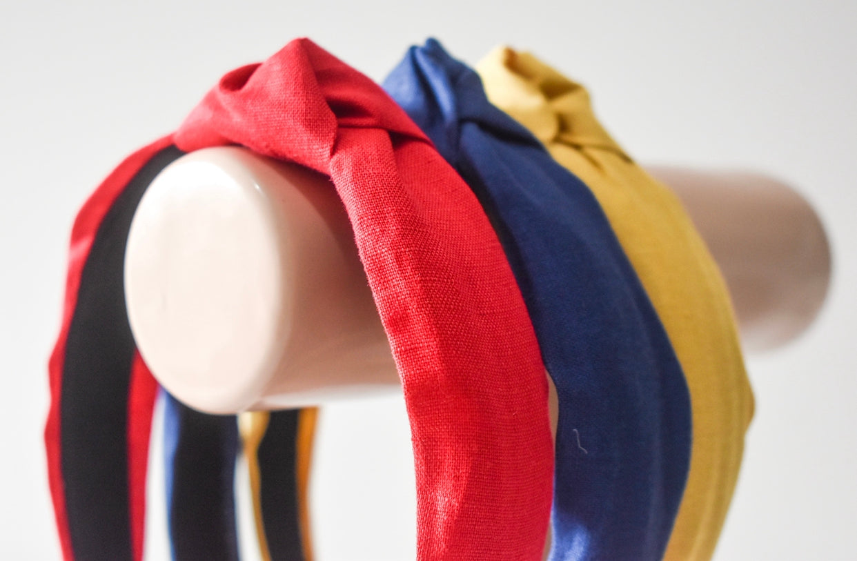 Linen Top Knot hard headband RED