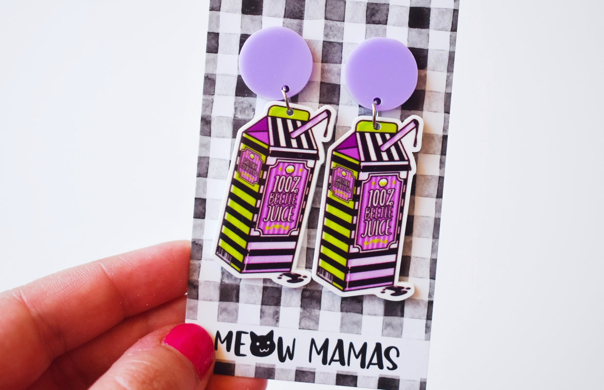 100% beetle juice dangle earrings