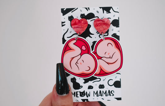 Baby in the womb/ midwife dangle earrings