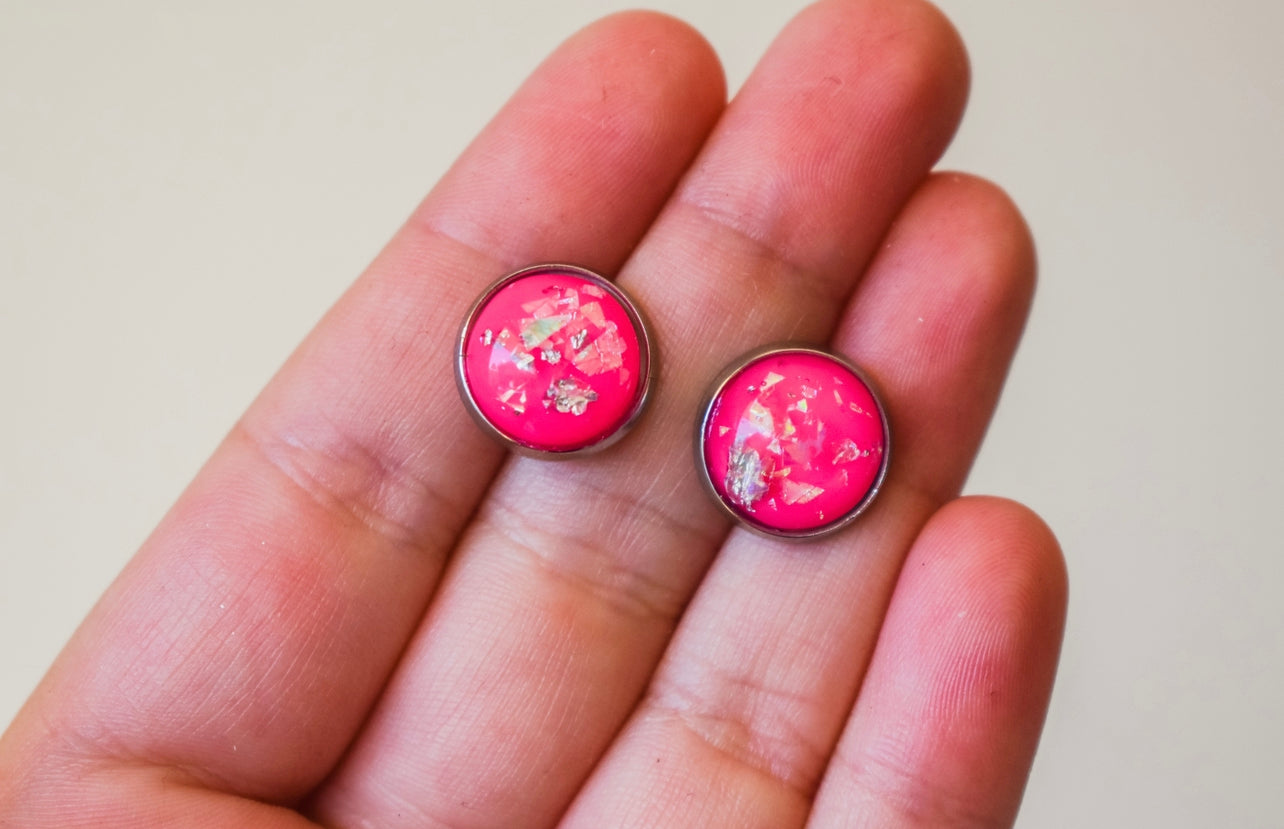 Neon pink & silver studs