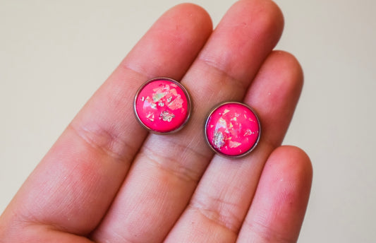Neon pink & silver studs