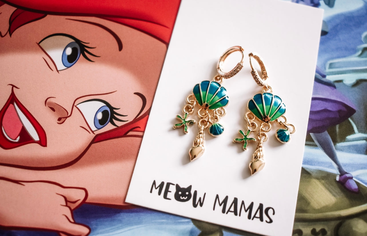 Sea shell gold plated sea shell dangle earrings