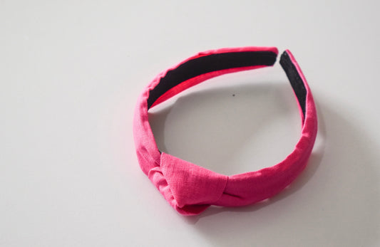 Linen Top Knot hard headband HOT PINK