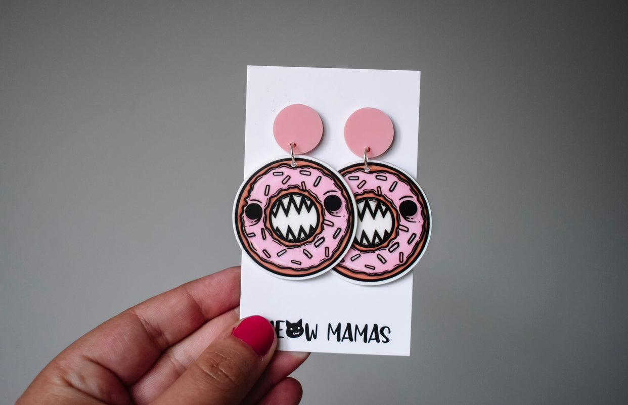 Deadly donut dangle earrings