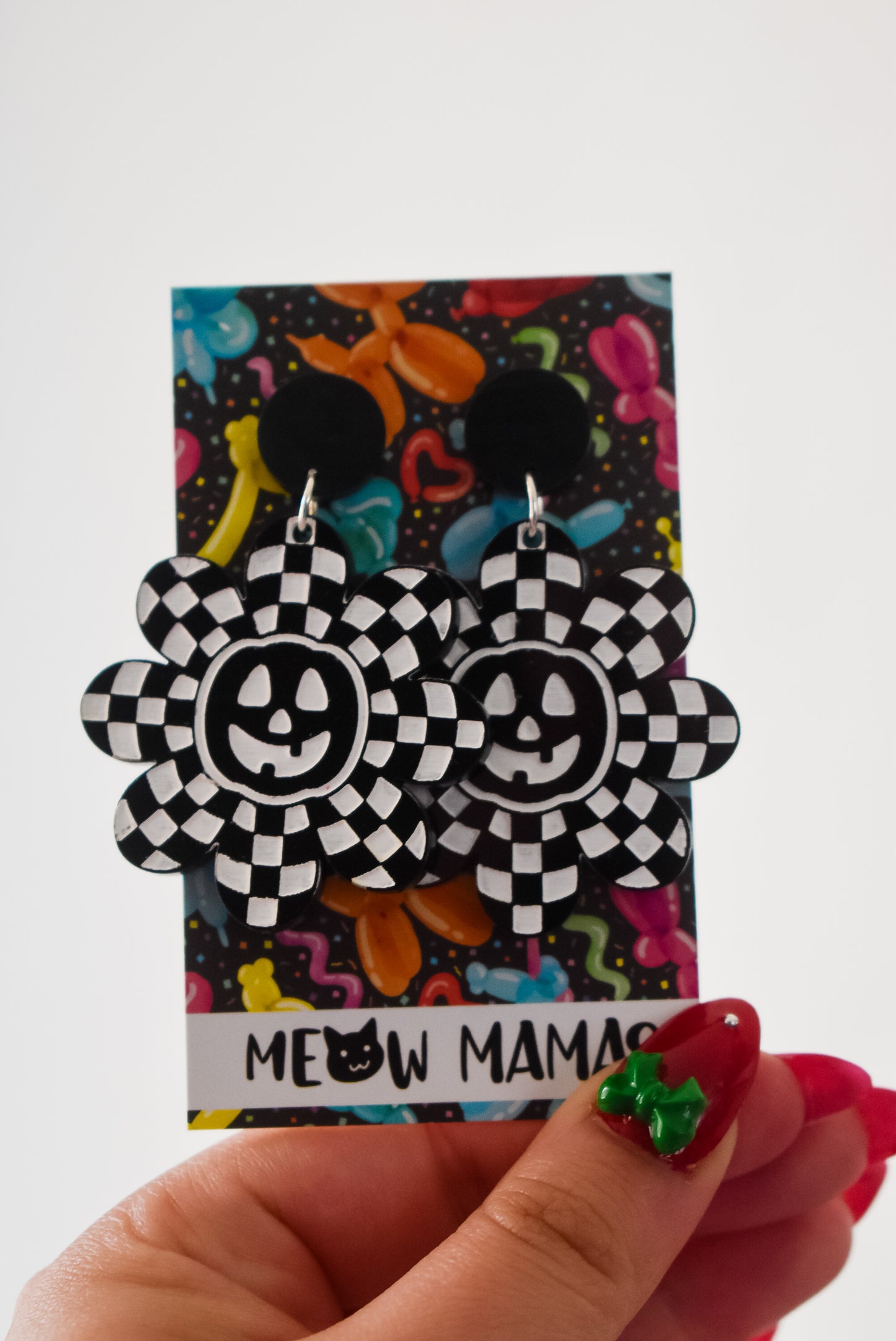 Neon Pumpkin Daisy Acrylic HandPainted dangle Earrings WHITE