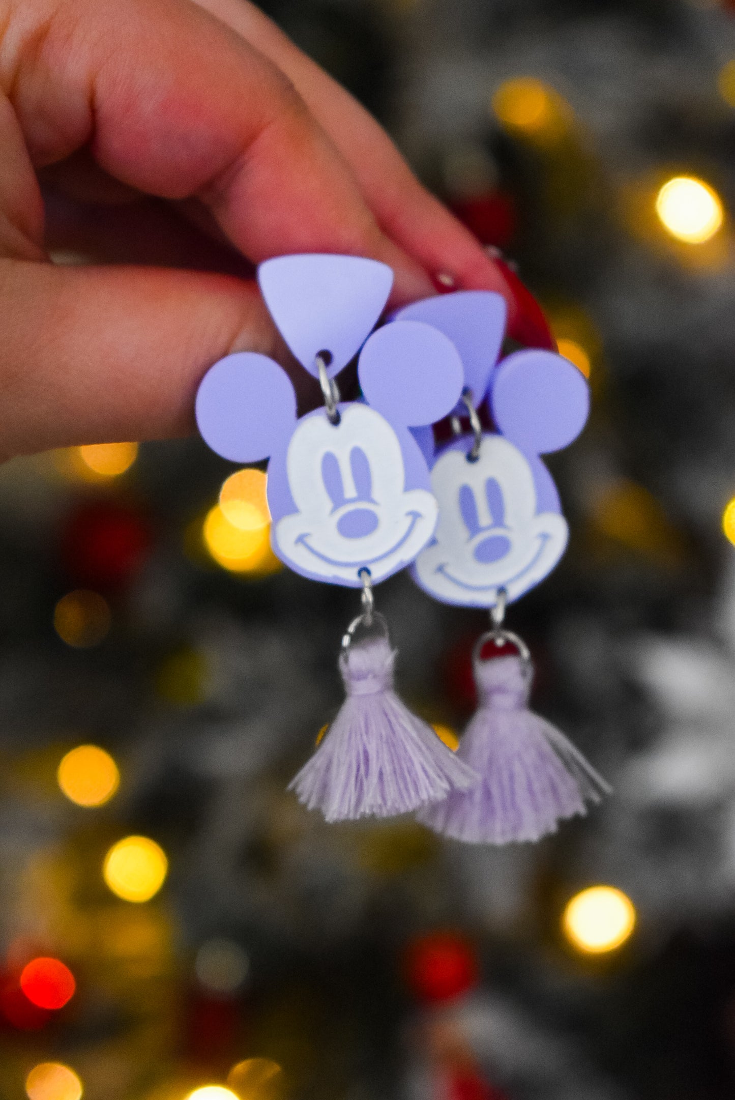 Pastel Mickey Hand-Painted Tassel Earrings