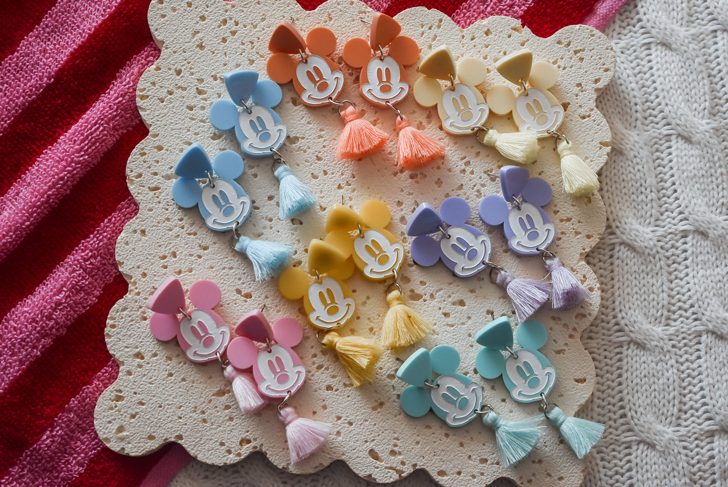 Pastel Mickey Hand-Painted Tassel Earrings