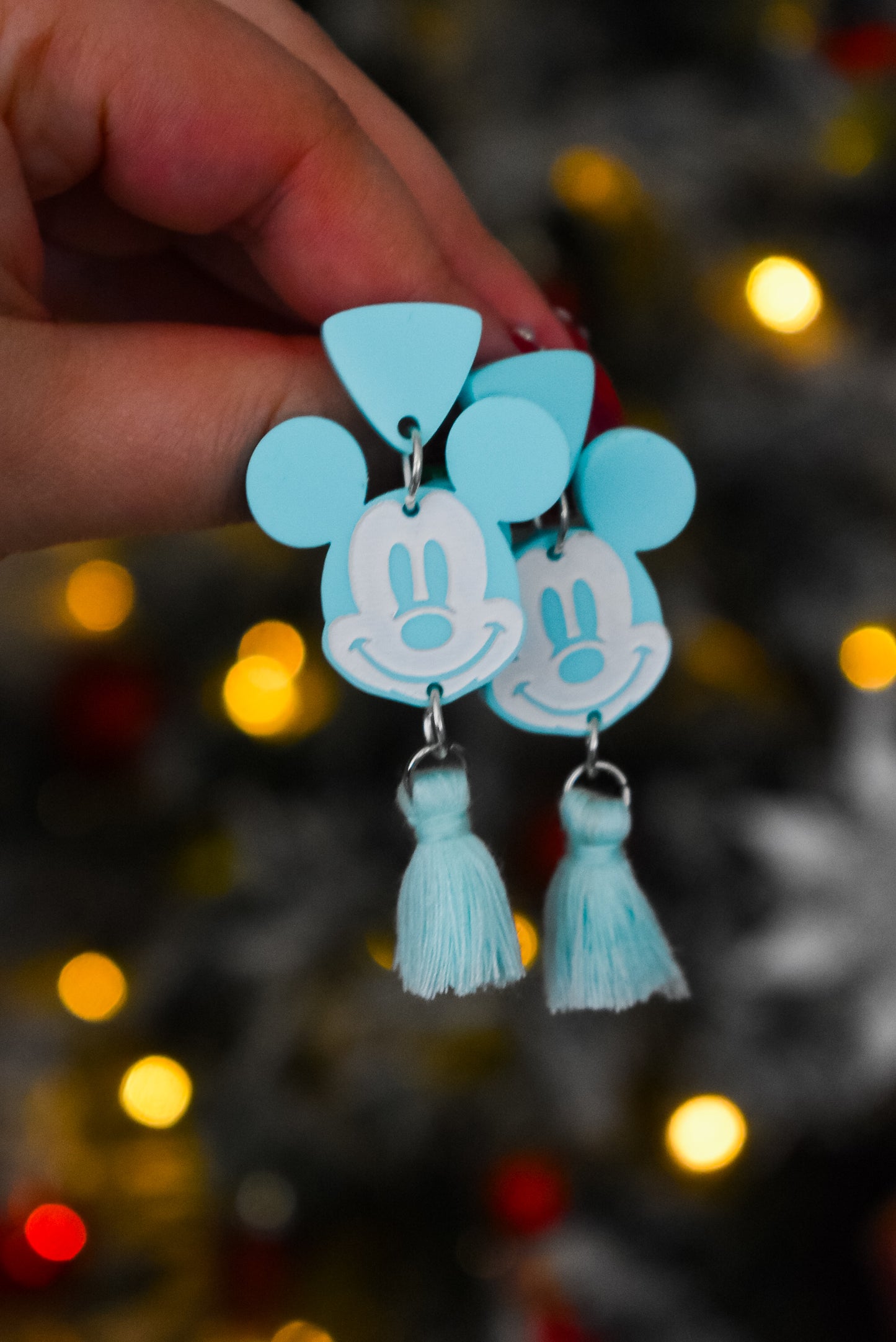 Pastel Mickey Hand-Painted Tassel Earrings