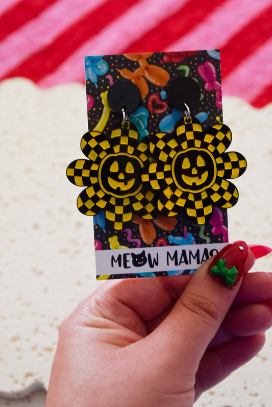 Neon Pumpkin Daisy Acrylic HandPainted dangle Earrings YELLOW