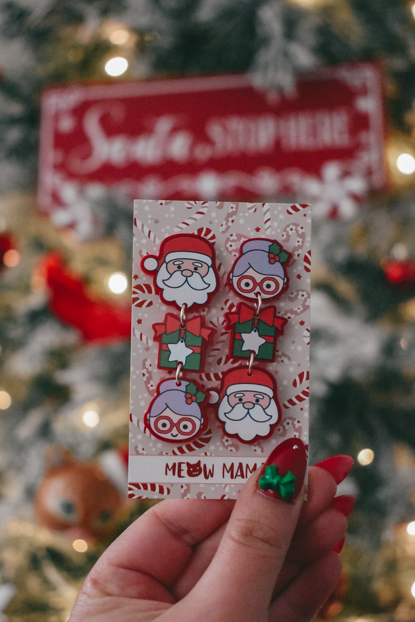 Mr & Mrs Claus dangle earrings RED