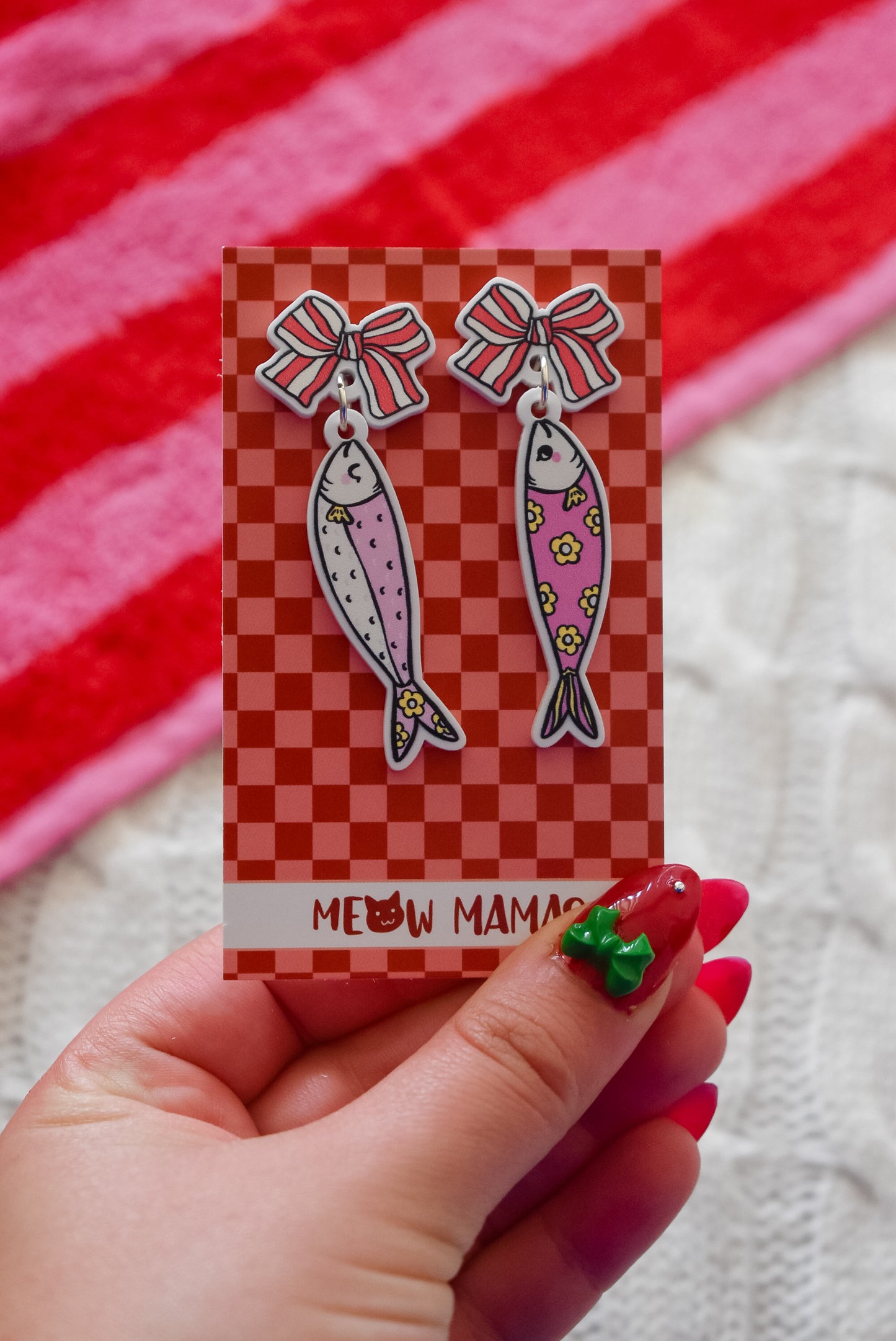 Coquette sardine statement acrylic dangles