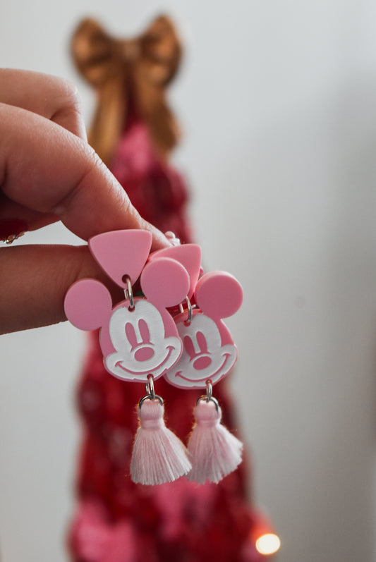 Pastel Mickey Hand-Painted Tassel Earrings