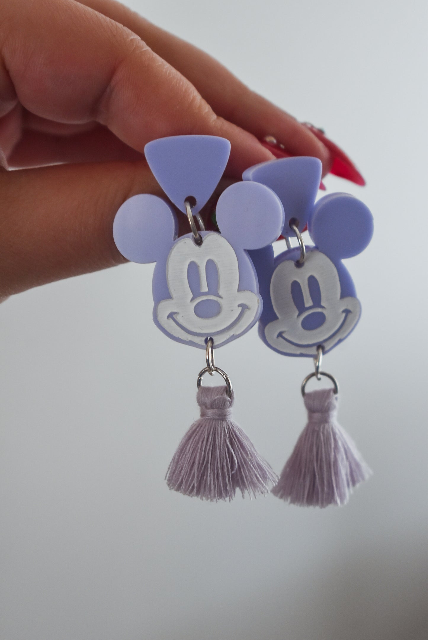 Pastel Mickey Hand-Painted Tassel Earrings