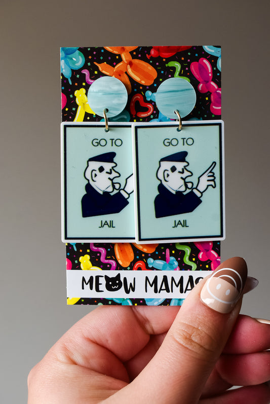 Go to jail dangle earrings