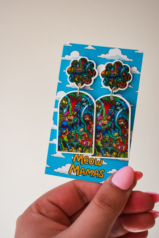 Retro treehouse of Horror dangle earrings