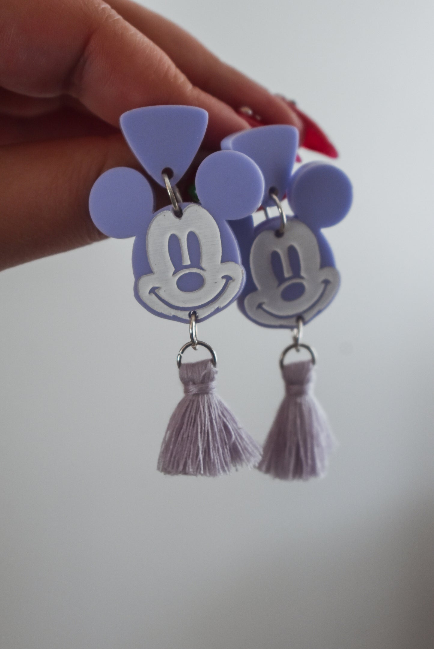 Pastel Mickey Hand-Painted Tassel Earrings