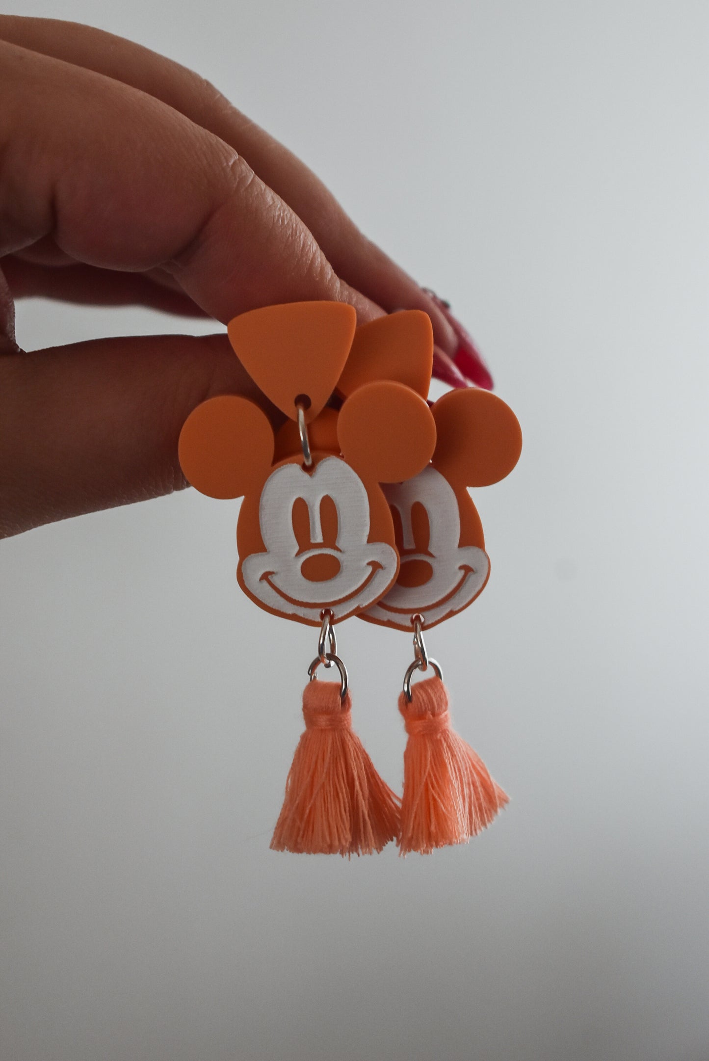 Pastel Mickey Hand-Painted Tassel Earrings