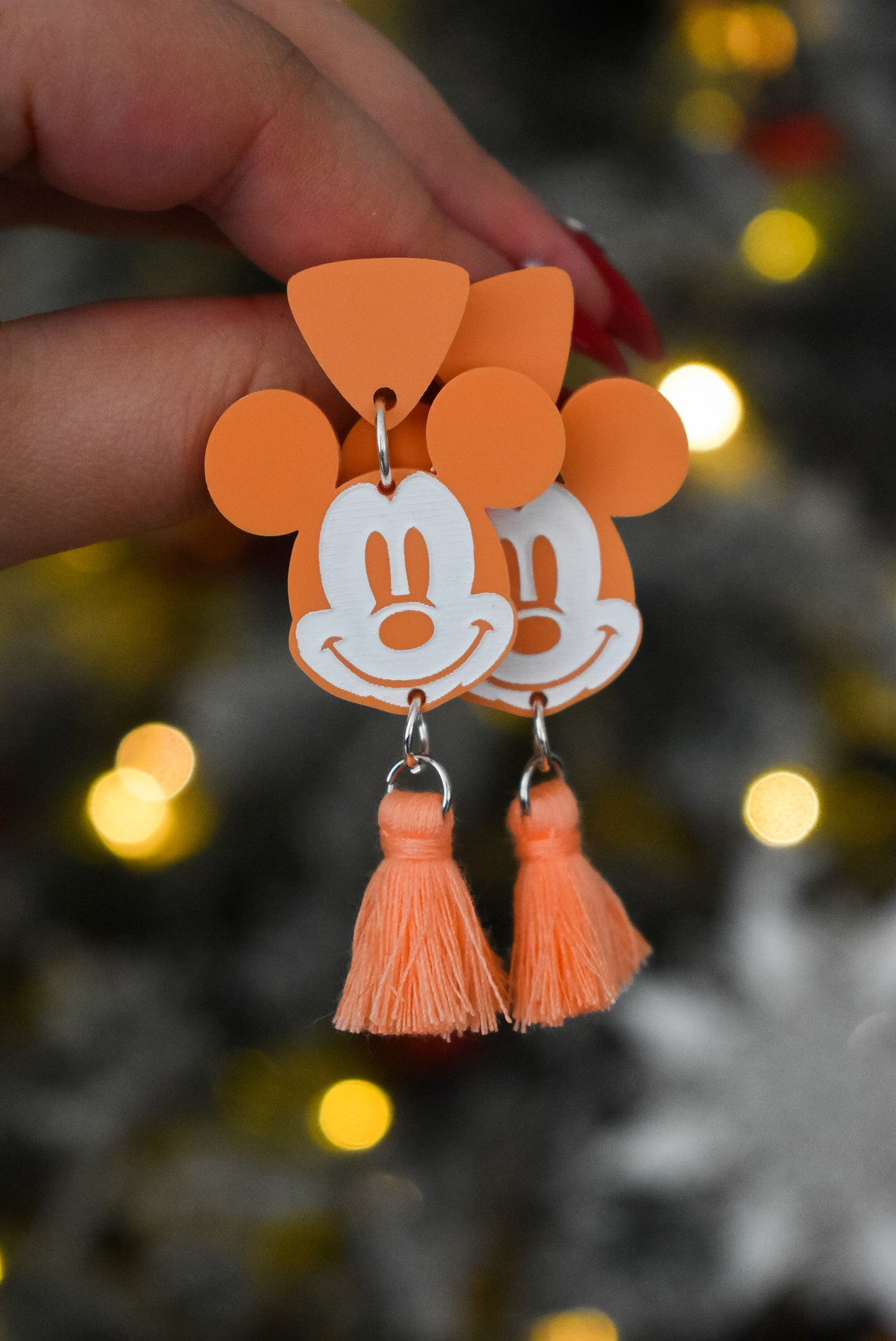 Pastel Mickey Hand-Painted Tassel Earrings