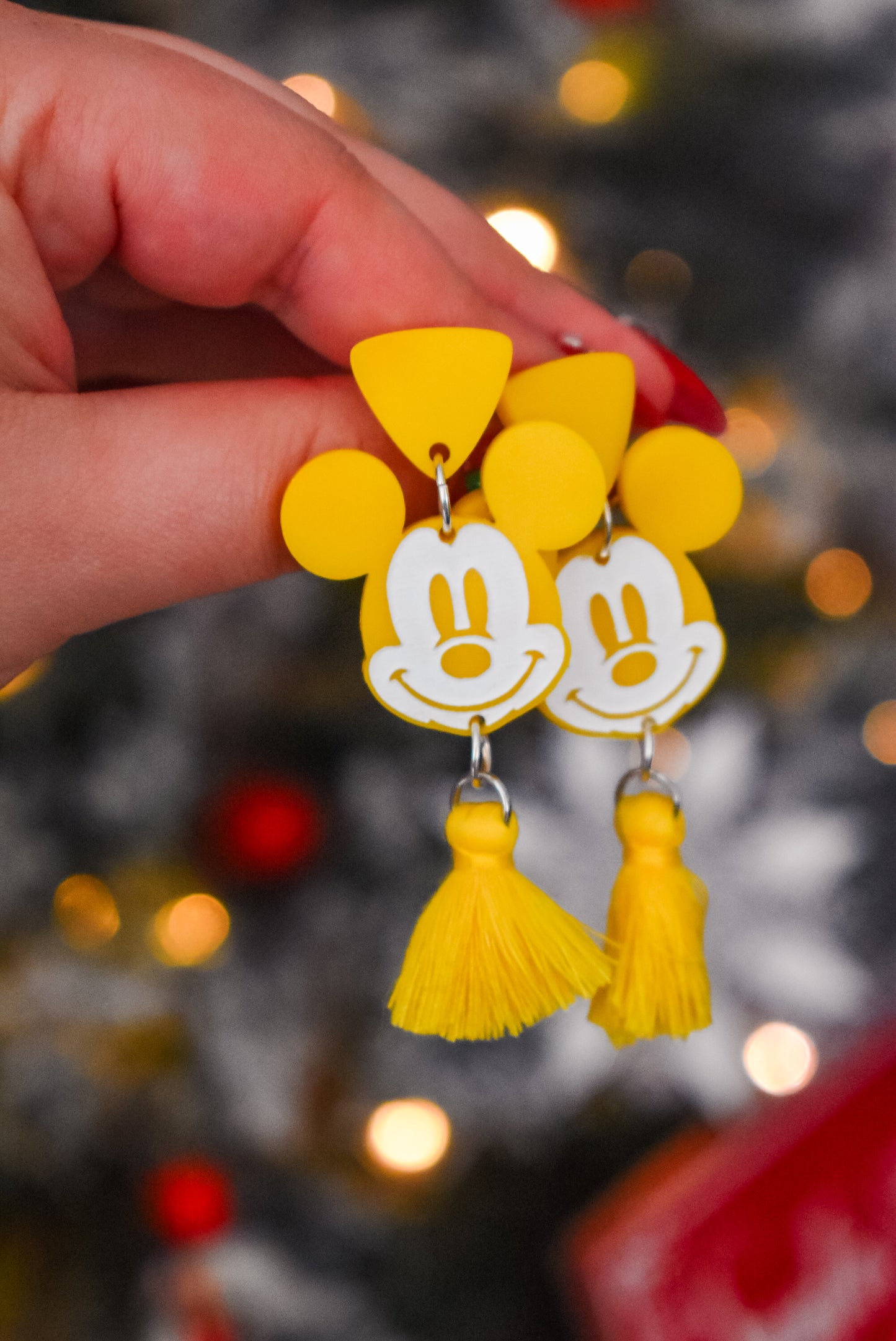 Pastel Mickey Hand-Painted Tassel Earrings