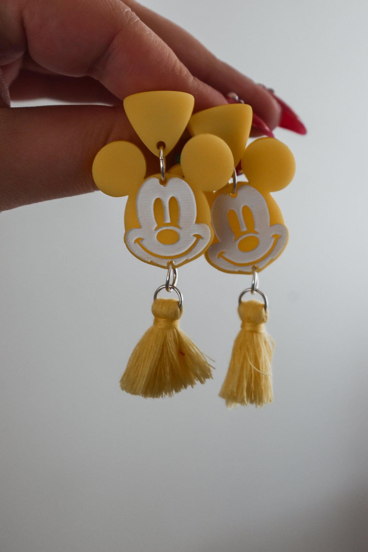 Pastel Mickey Hand-Painted Tassel Earrings