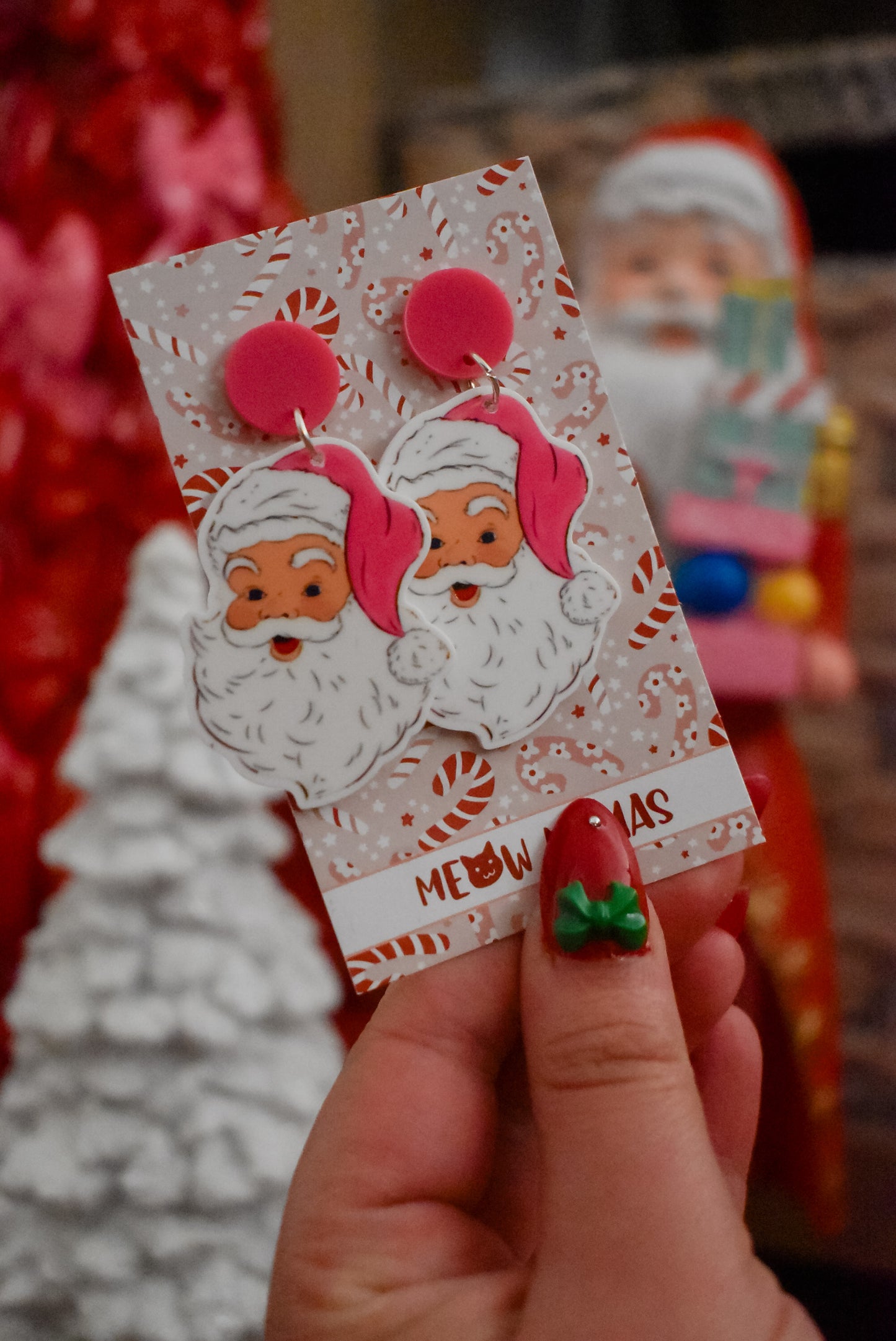 Pink santa dangles