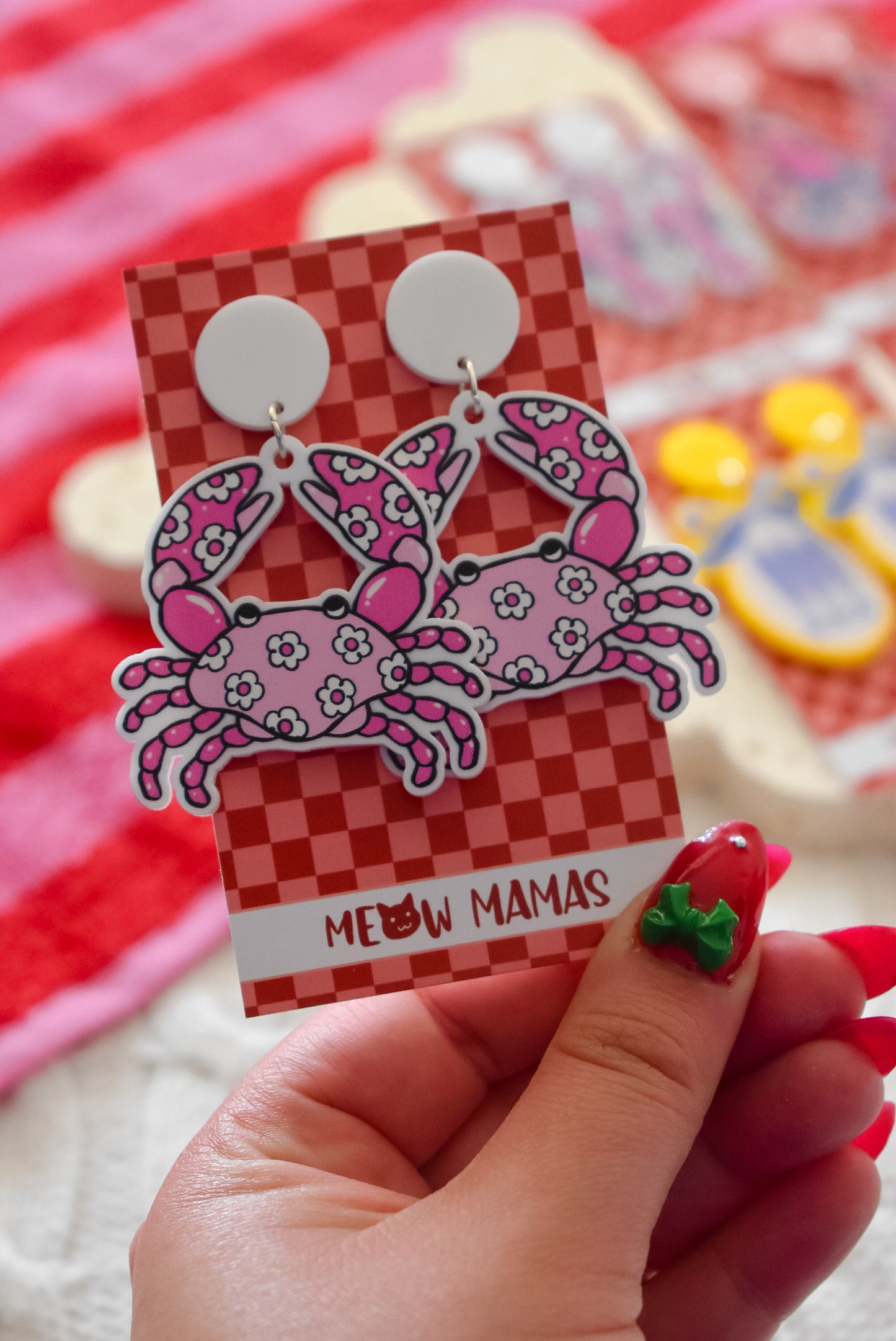 Amalfi style hot pink crab statement acrylic dangles