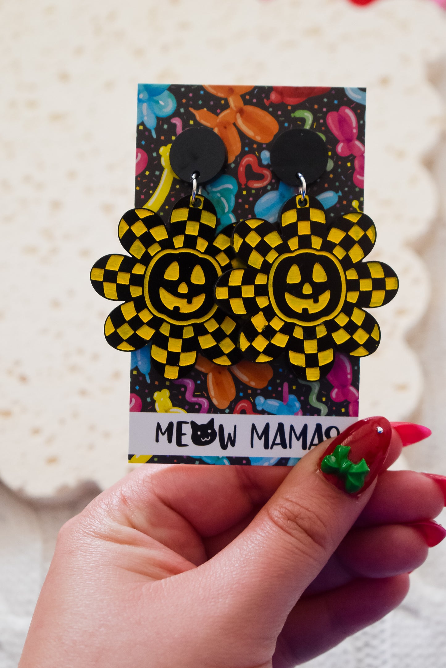 Neon Pumpkin Daisy Acrylic HandPainted dangle Earrings YELLOW