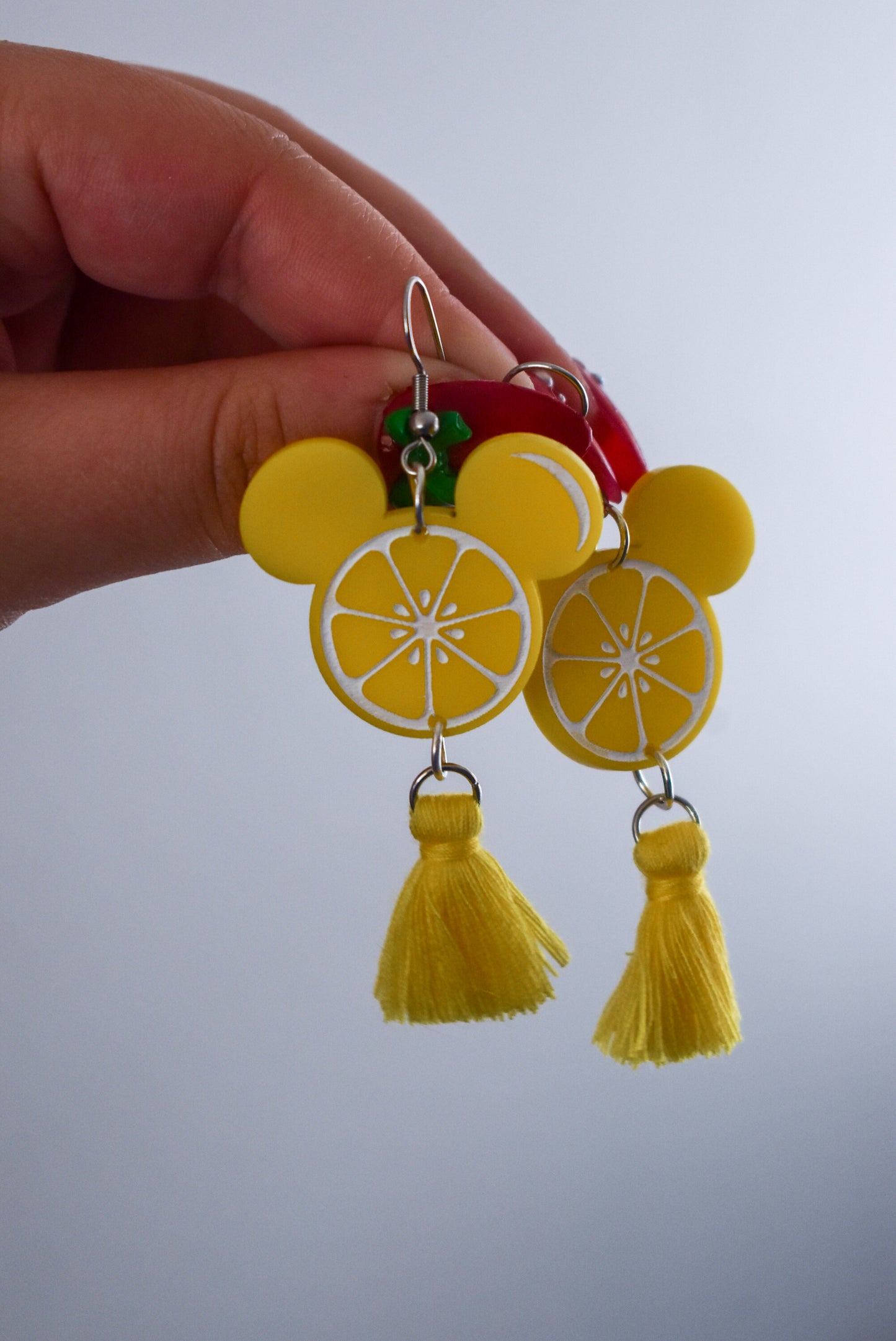 Lemon mouse acrylic tassel statement dangles