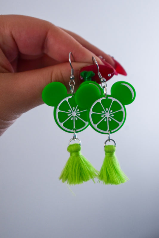 Lime mouse acrylic tassel statement dangles