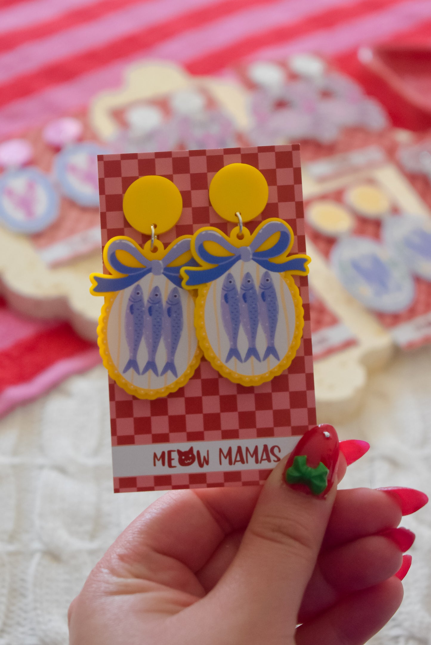 Yellow Coquette sardine platter statement acrylic dangles