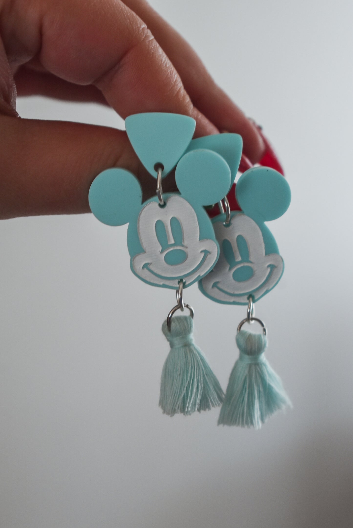 Pastel Mickey Hand-Painted Tassel Earrings