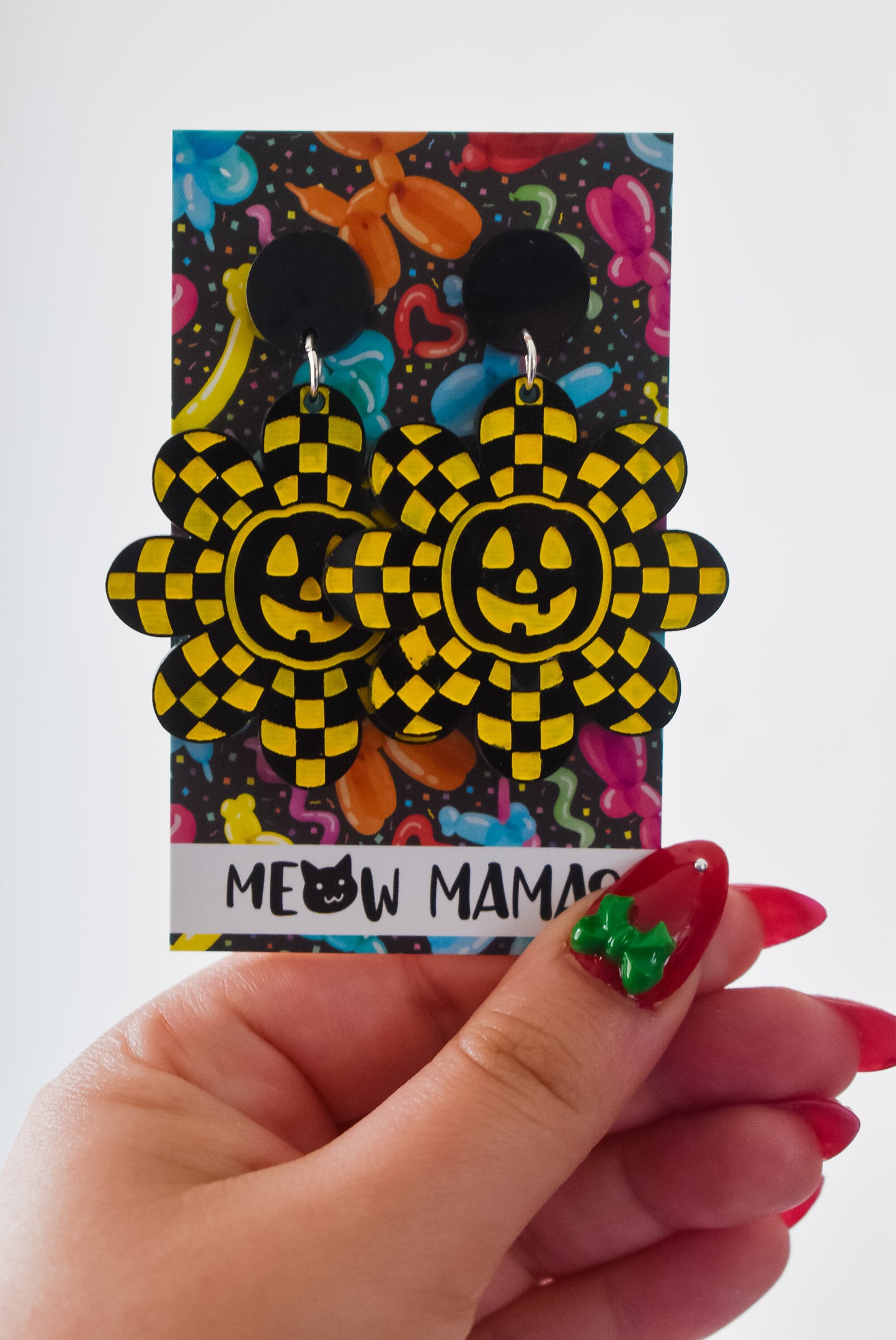 Neon Pumpkin Daisy Acrylic HandPainted dangle Earrings YELLOW