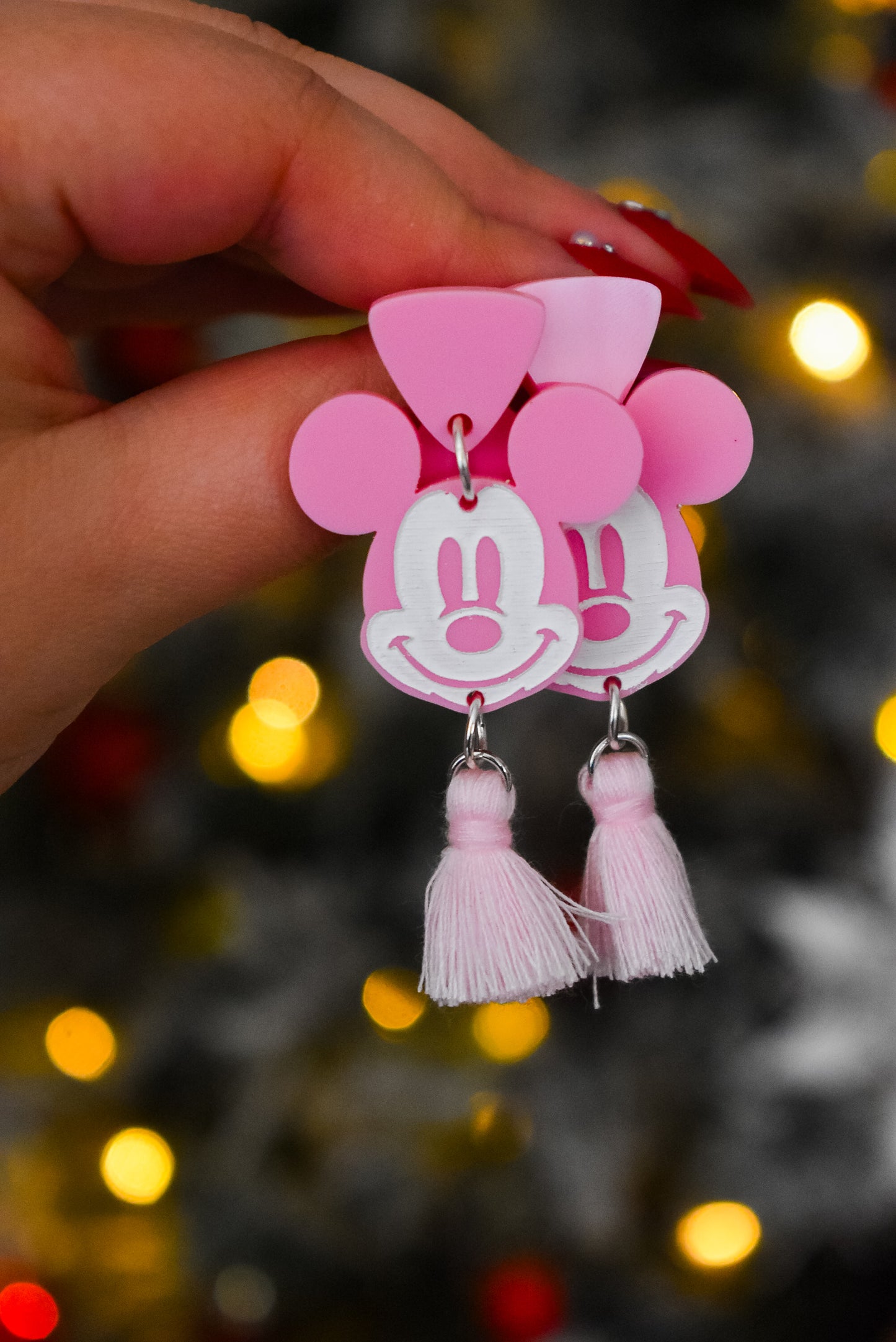 Pastel Mickey Hand-Painted Tassel Earrings