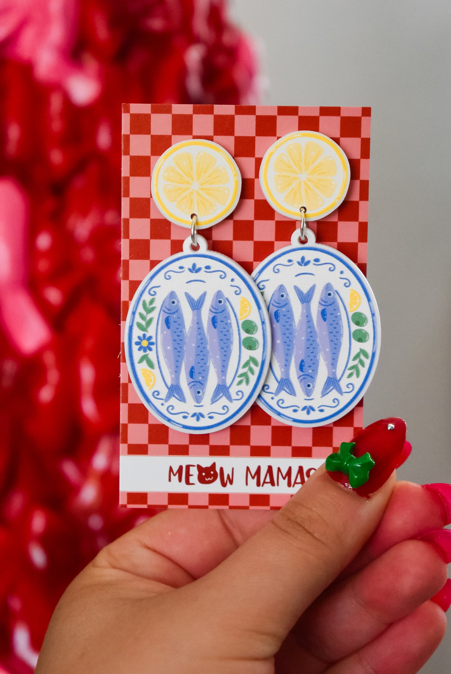 Amalfi style Sardine and lemon platter statement acrylic dangles