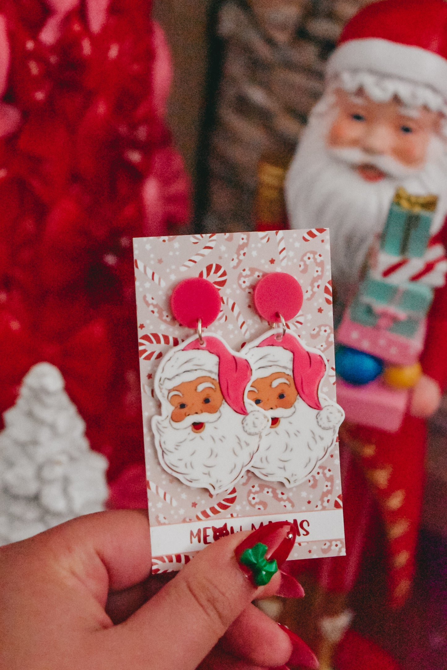 Pink santa dangles