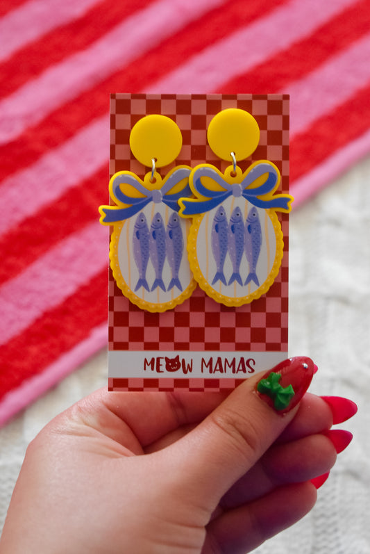 Yellow Coquette sardine platter statement acrylic dangles