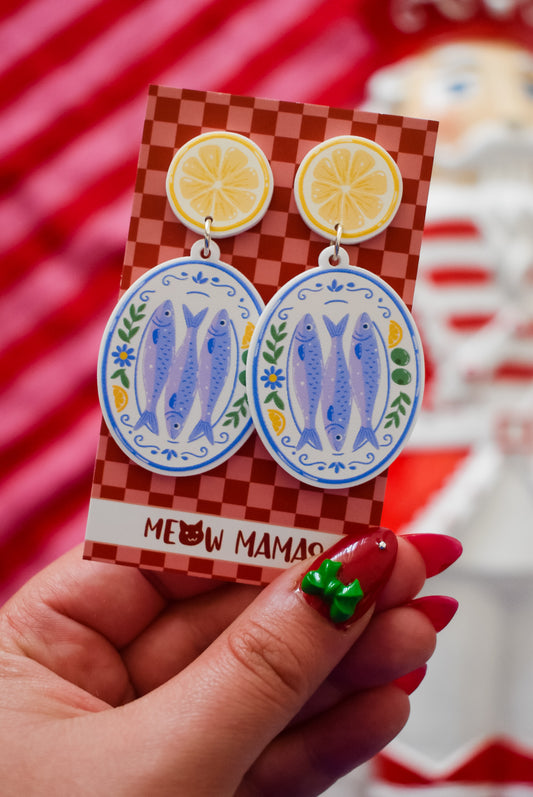 Amalfi style Sardine and lemon platter statement acrylic dangles