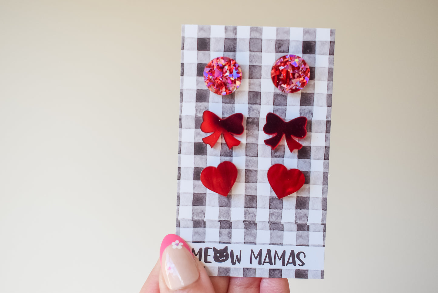 Red bow trio studs
