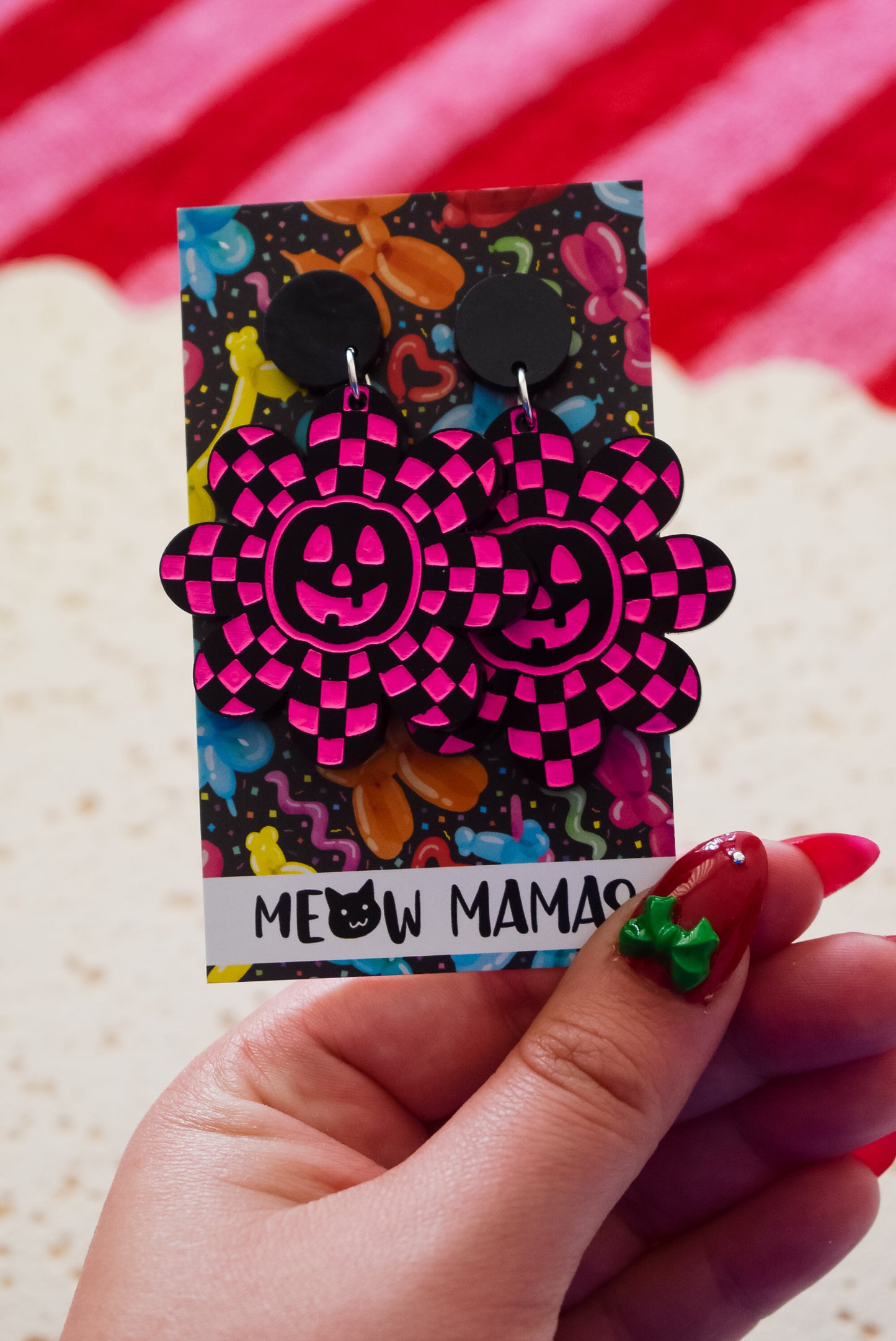 Neon Pumpkin Daisy Acrylic HandPainted dangle Earrings PINK