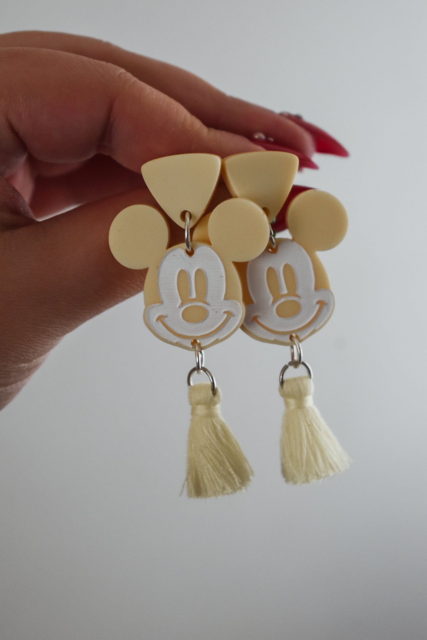 Pastel Mickey Hand-Painted Tassel Earrings