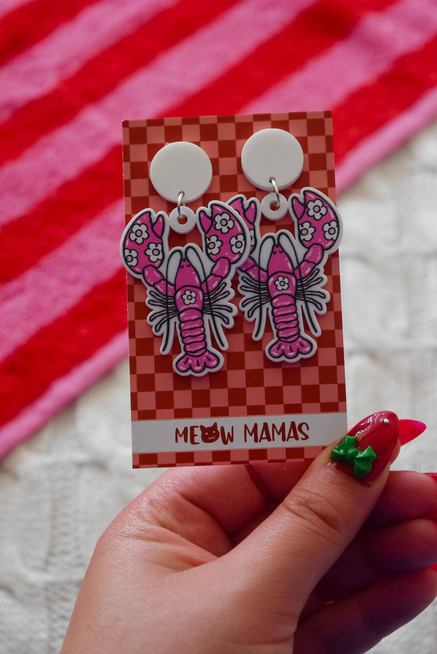 Amalfi style hot pink lobster statement acrylic dangles