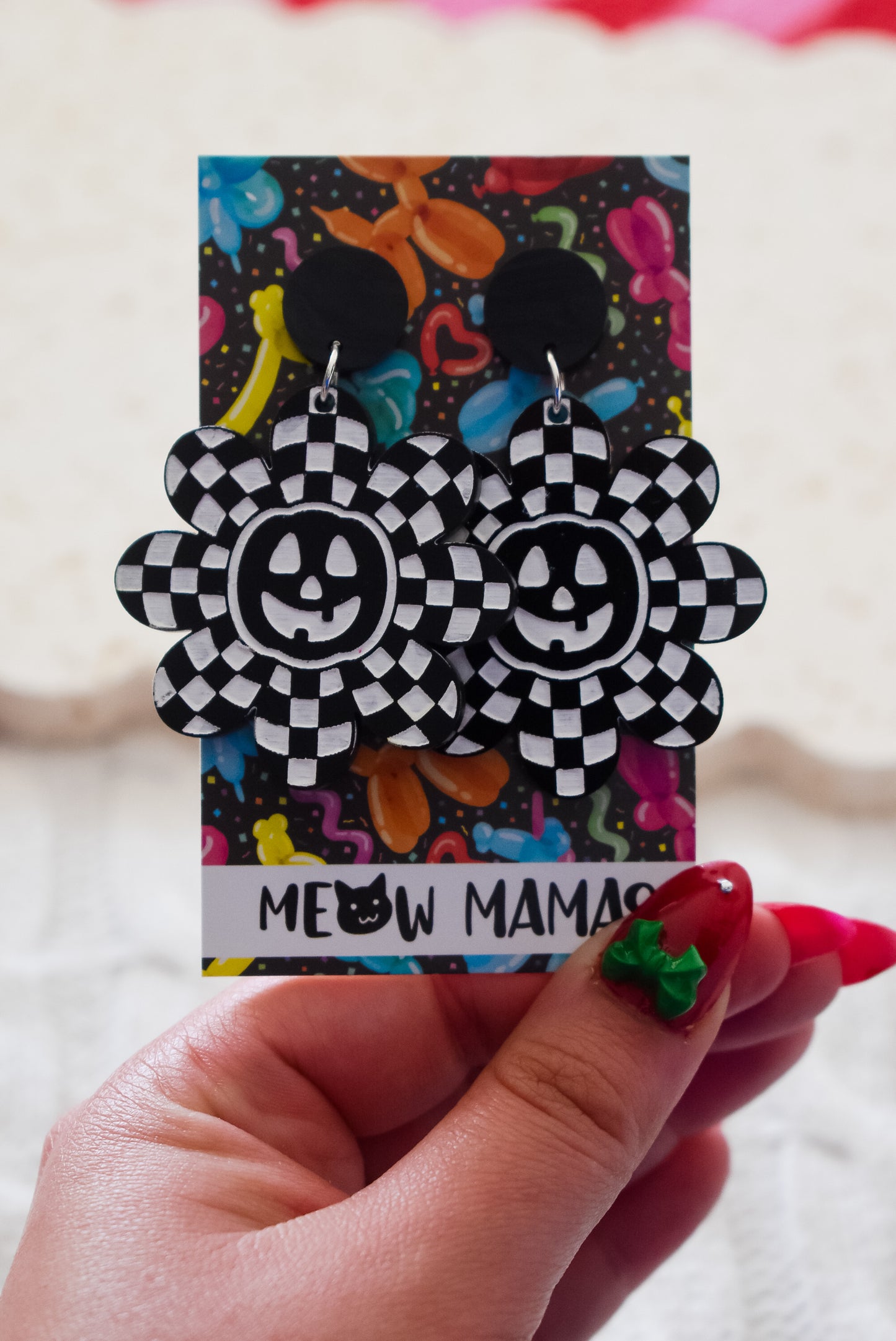 Neon Pumpkin Daisy Acrylic HandPainted dangle Earrings WHITE