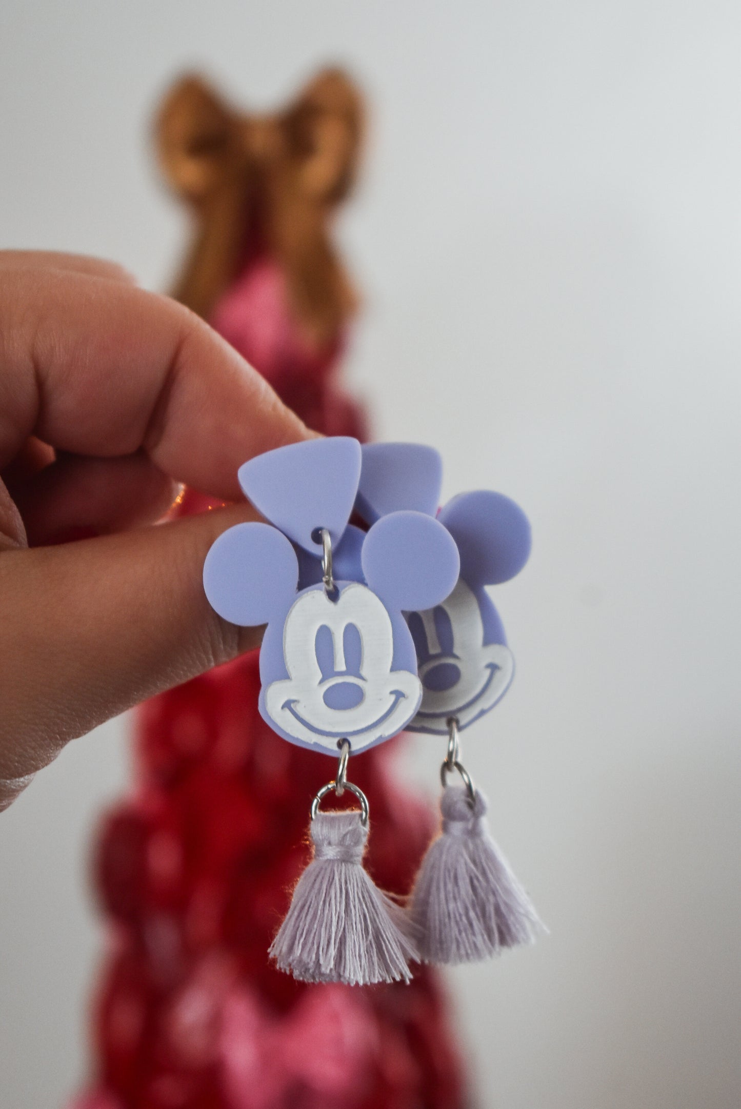 Pastel Mickey Hand-Painted Tassel Earrings